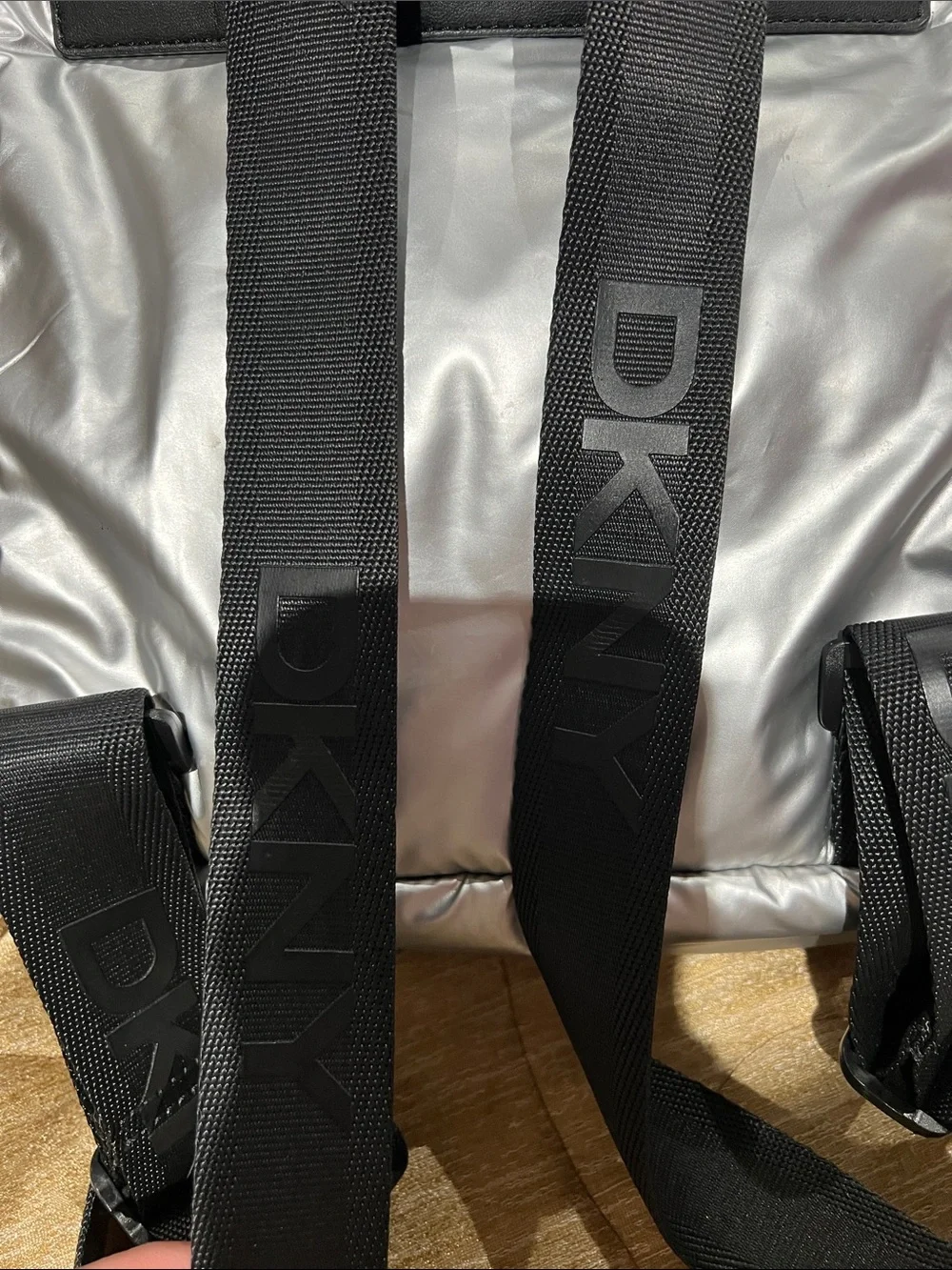 DKNY Metallic Silver Puffer Backpack